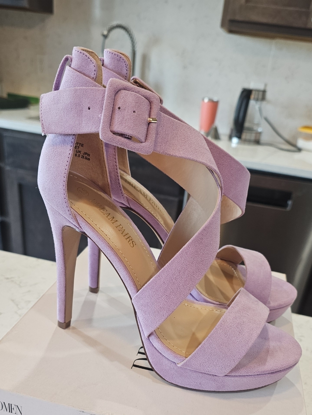 Dream Pairs Lavender Suede Stiletto Heels with Ankle Strap